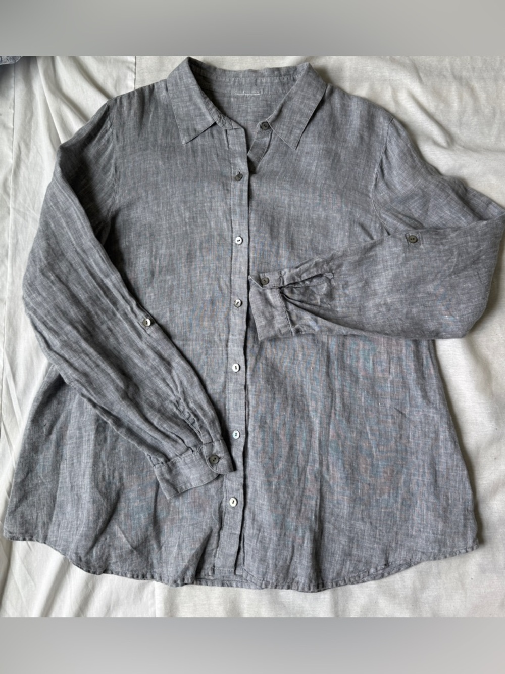 J. Jill Gray 100% love Linen Button-Down Shirt lightweight relaxed large coastal